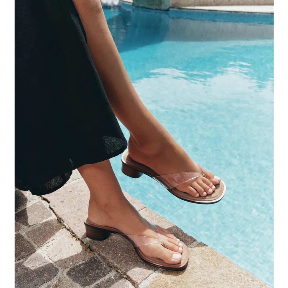 Zara Wide Heeled Vinyl Sandals
